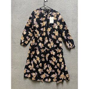 Who What Wear Black Floral Prairie Paisley Large Long Sleeve Dress New